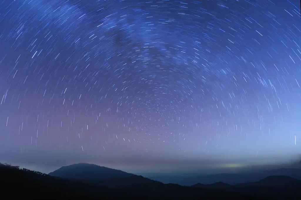 The speed of Earth: Star trails above a high mountain