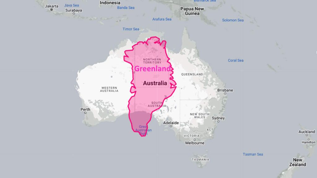 Australia vs Greenland map, their true sizes