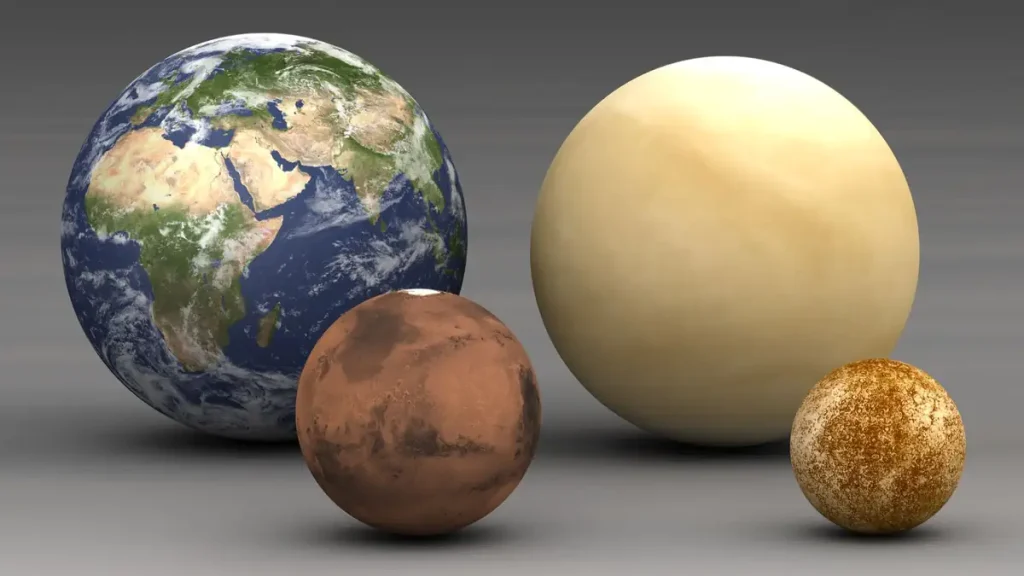 Earth, Mars, Venus and Mercury size comparison