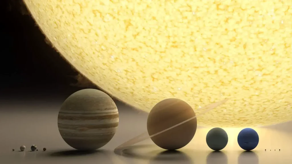Sun, planets, and dwarf planets size comparison