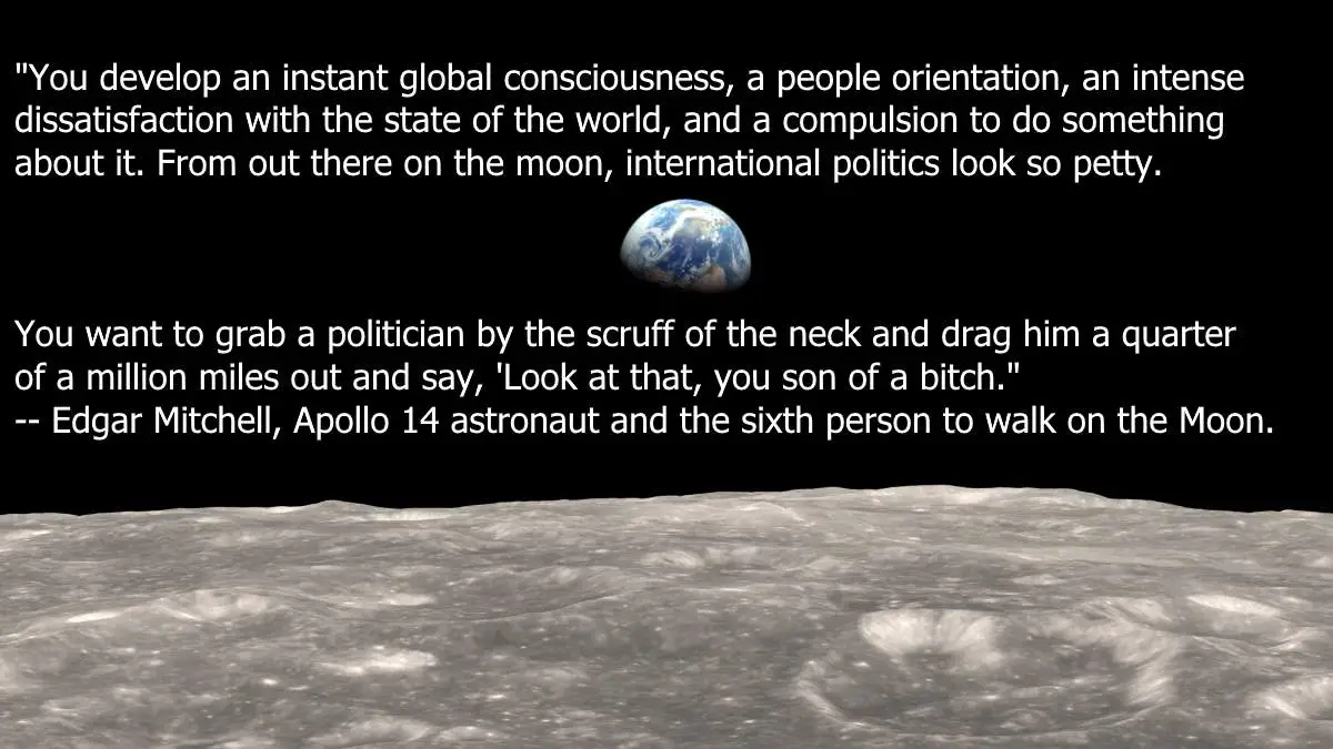 Earth quotes: Earthrise from Moon & Edgar Mitchell quote