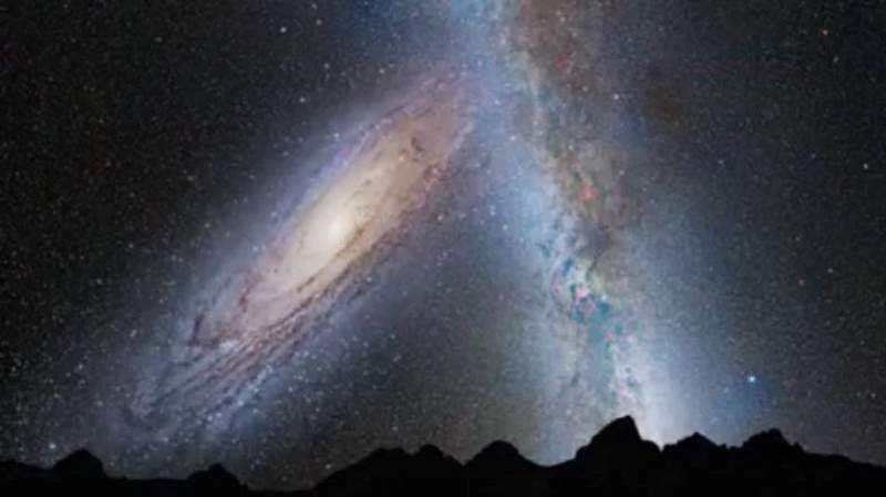 How Earth’s sky would look in a few billion years. Andromeda and Milky way is about to collide.