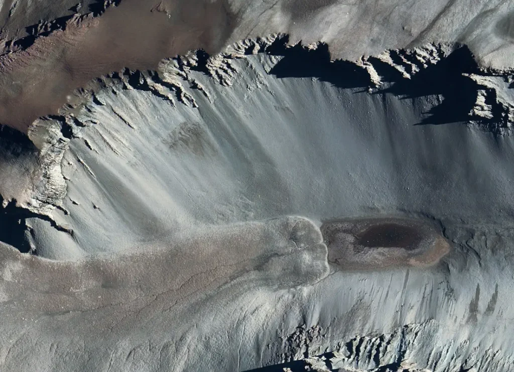 Satellite photo of Don Juan Pond, Antarctica, the saltiest natural body of water in the world. 