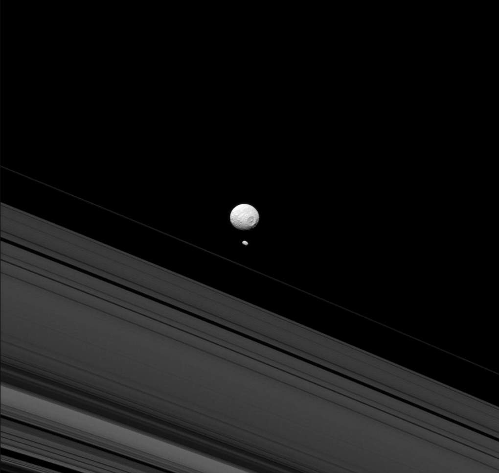 Mimas and Pandora, Cassini image (May 14, 2013)