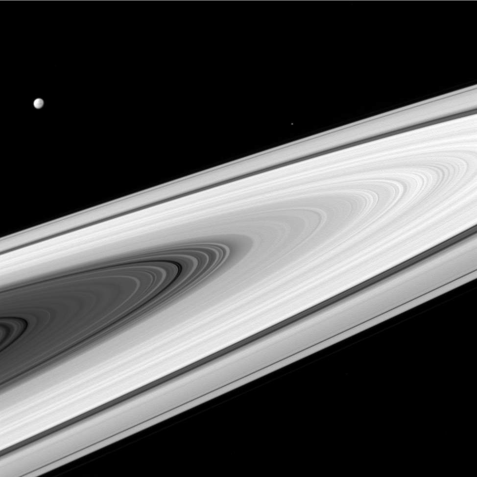 Saturn's rings, Dione and Epimetheus. Cassini Image (April 2, 2016)