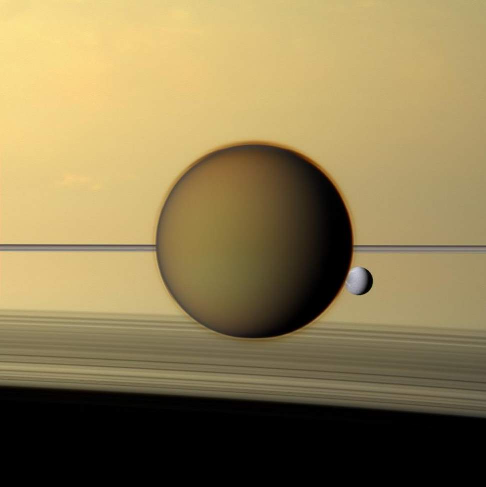 Titan and Dione, Cassini Image (May 21, 2011)