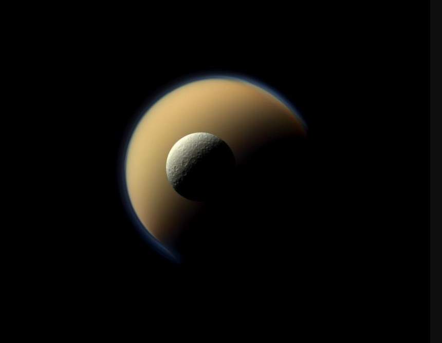 Titan and Rhea, Cassini Image obtained on June 16, 2011