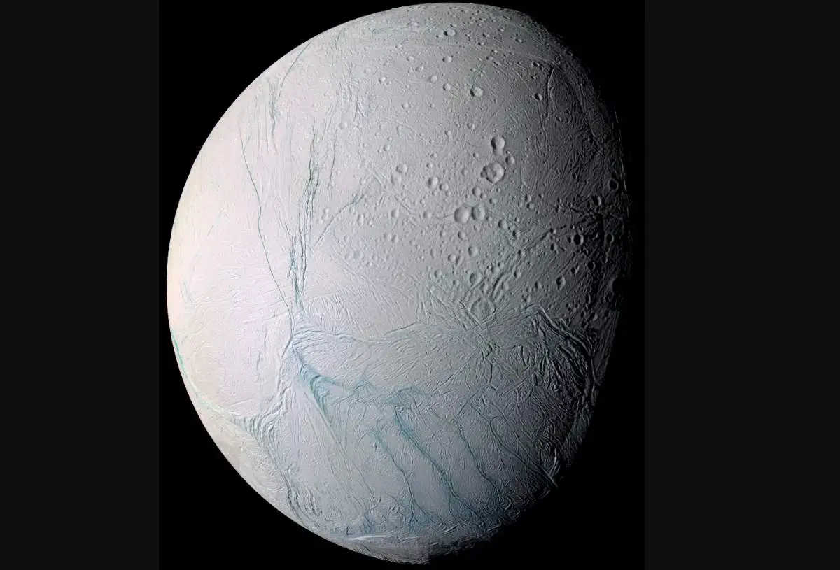 Triumph at Saturn - Enceladus as viewed from NASA's Cassini spacecraft