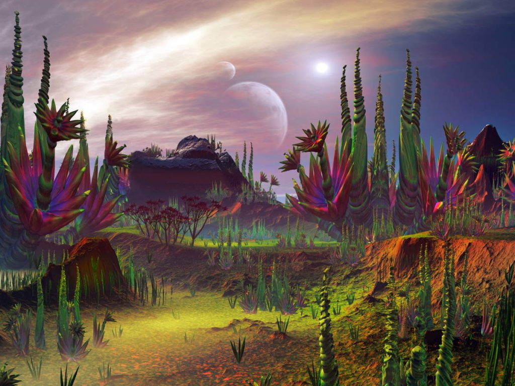 Life should be common in the Universe - Otherworldly plant life growing on an alien planet in a distant universe.