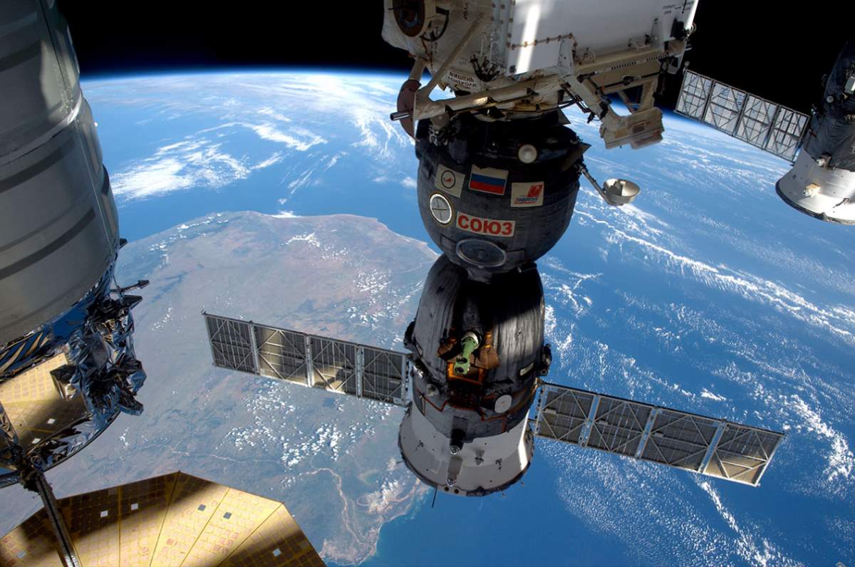 Soyuz TMA-19M seen docked to the ISS