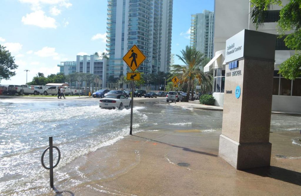 Global sea level rise: tidal Flooding in Miami. October 17, 2016