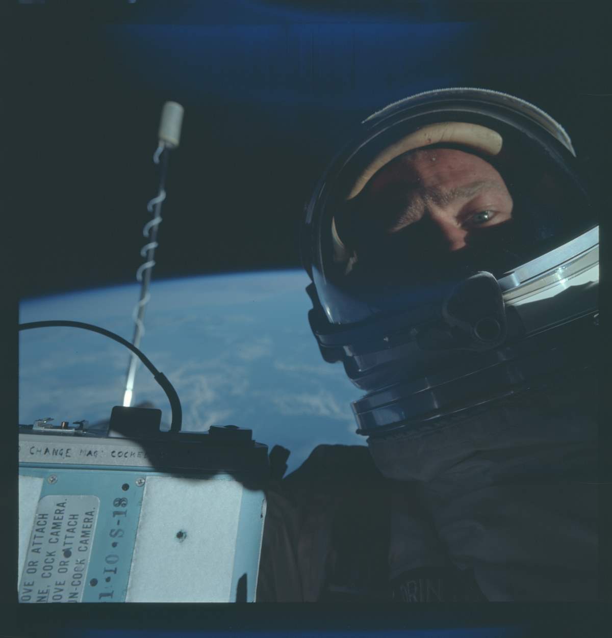 Buzz Aldrin selfie during the Gemini 12 Mission