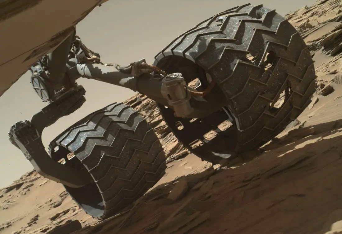 Damaged wheels of the Curiosity rover