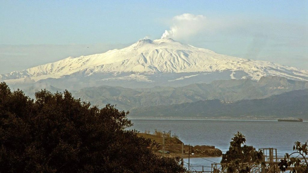 View of Mount Etna from Reggio Calabria, Italy