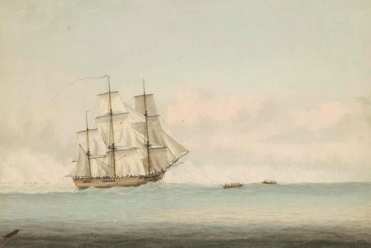 HMS Endeavour off the coast of New Holland, by Samuel Atkins