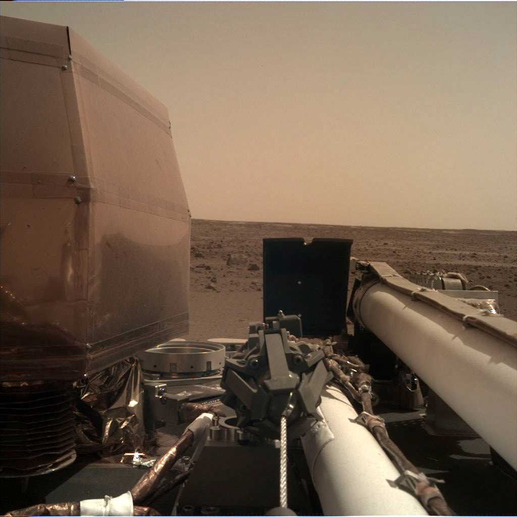 InSight image acquired on November 27, 2018, Sol 1. The lander captured Mars sounds on December 1.
