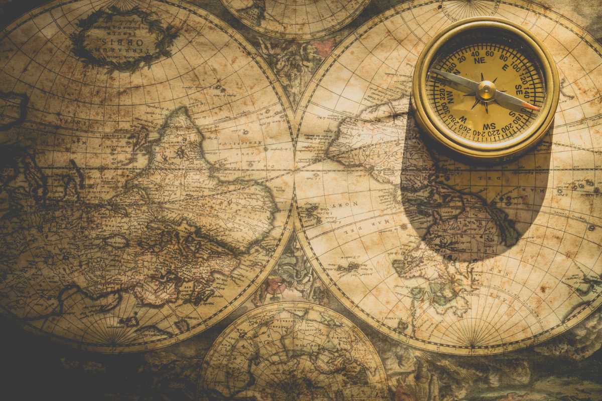 An old map and a compass