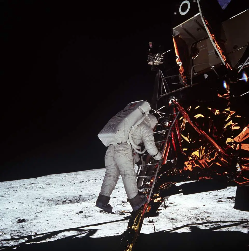 Buzz Aldrin about to step on the Moon