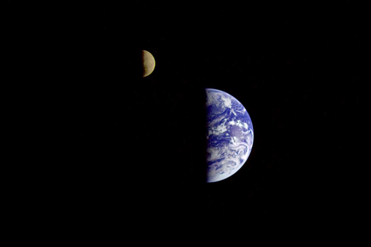 Earth and Moon from the Galileo spacecraft (1992)