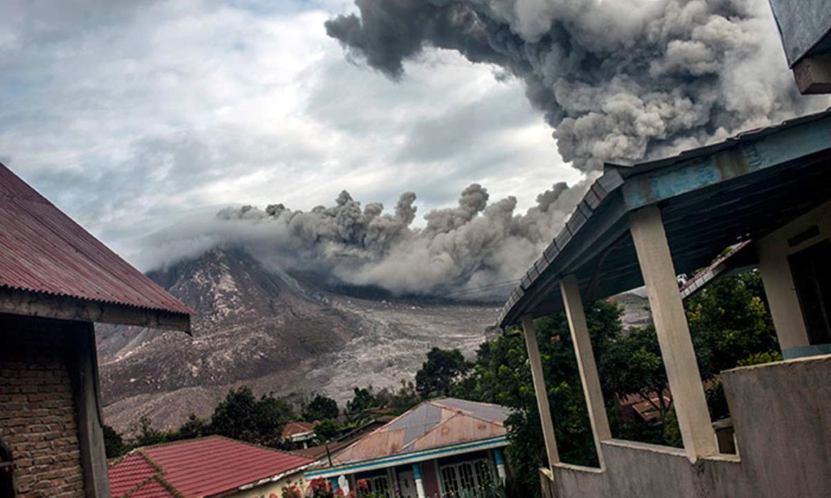 Pyroclastic activity at Mount Sinabung, on 24 June 2016 in Karo, Indonesia.