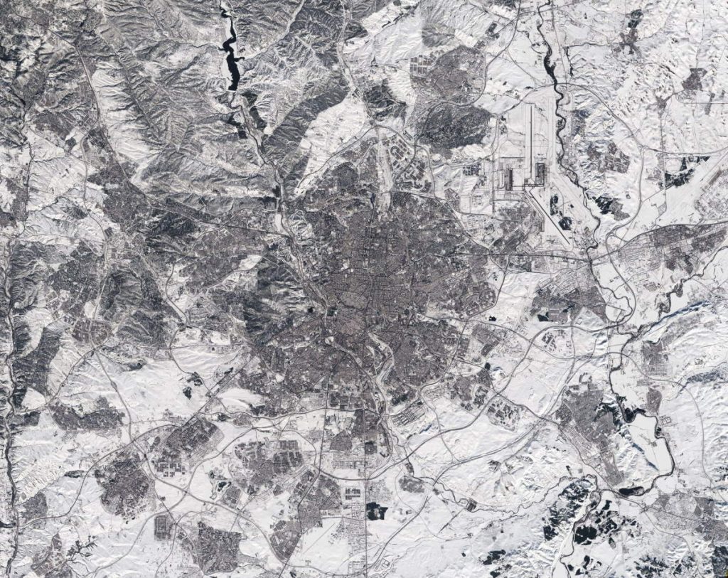 Madrid under snow, from space