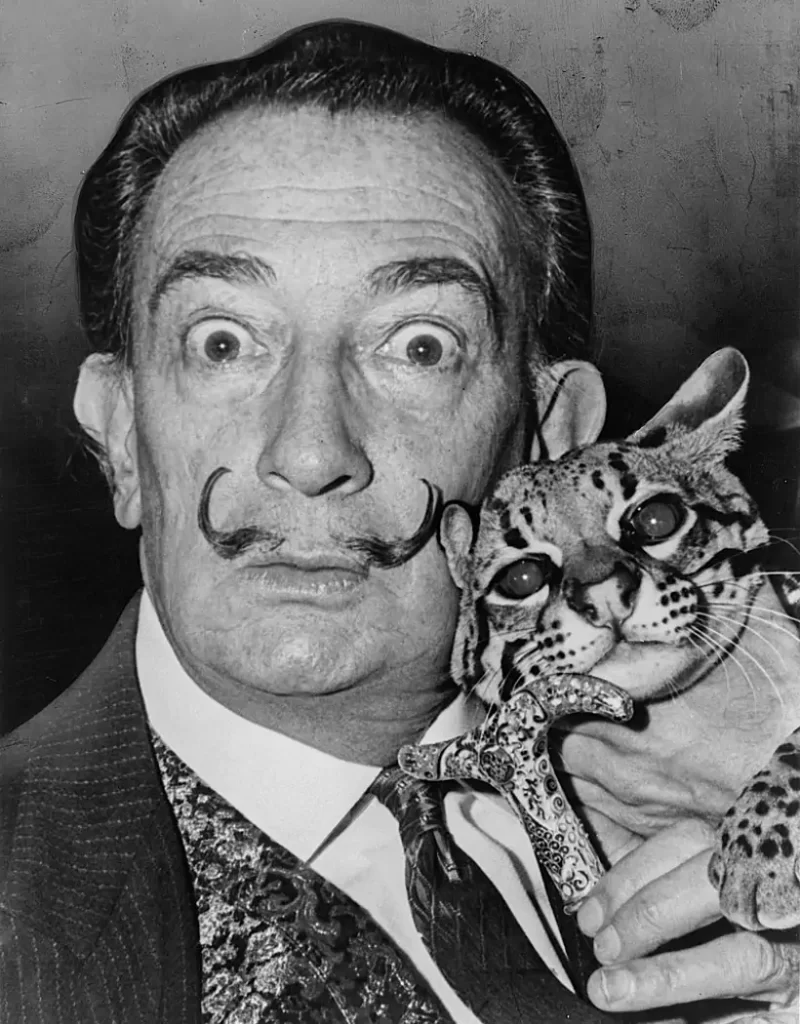 ocelot facts - Salvador Dalí with his pet ocelot Babou