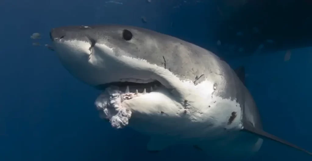Great white shark with tumor. Sharks get cancer.