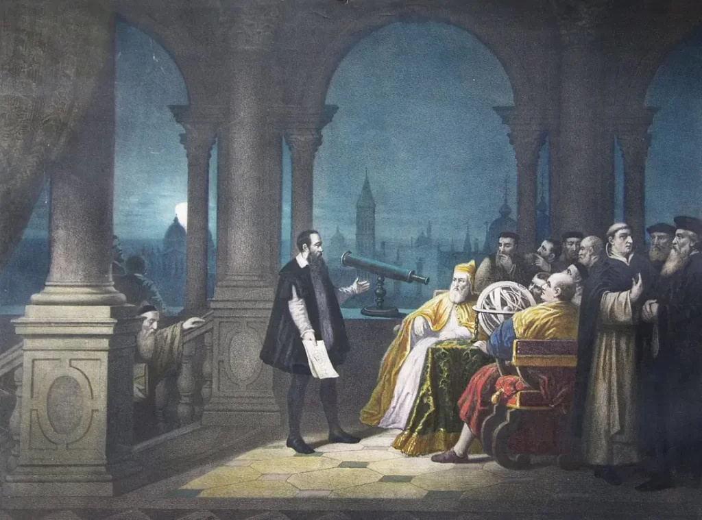Galileo Galilei displaying his telescope to Leonardo Donato