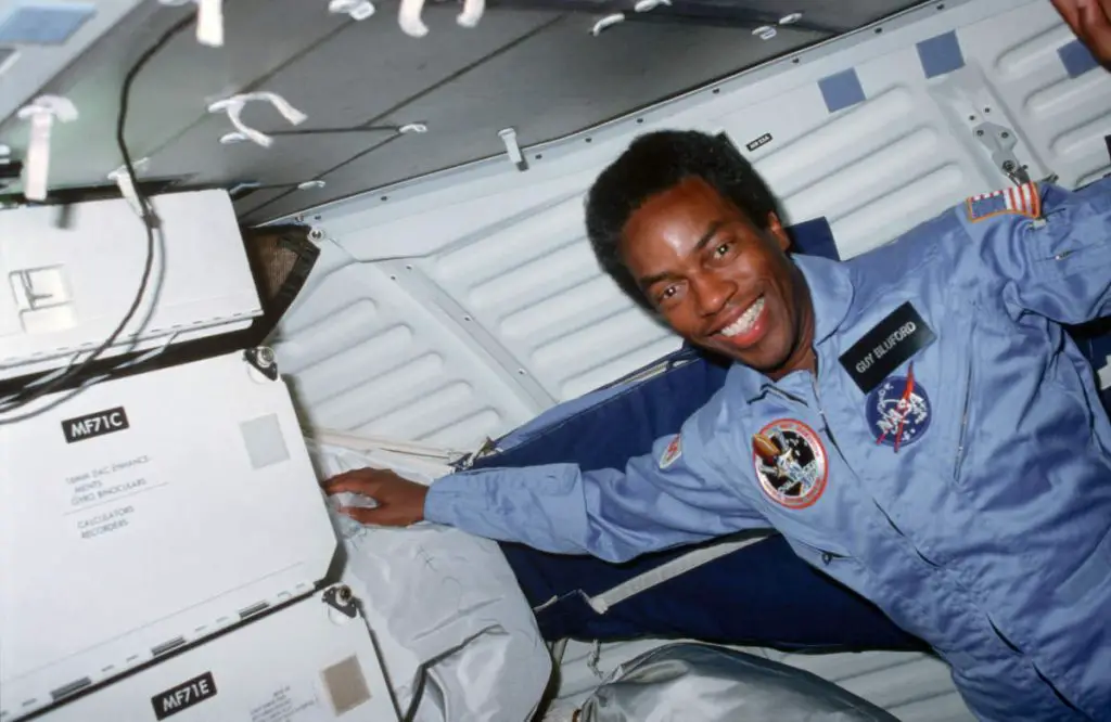 Guion Bluford, the first black astronaut in space with STS-8 mission (1983)
