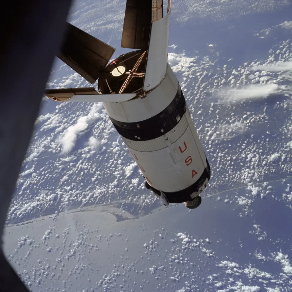 Apollo 7 S-IVB rocket stage in orbit