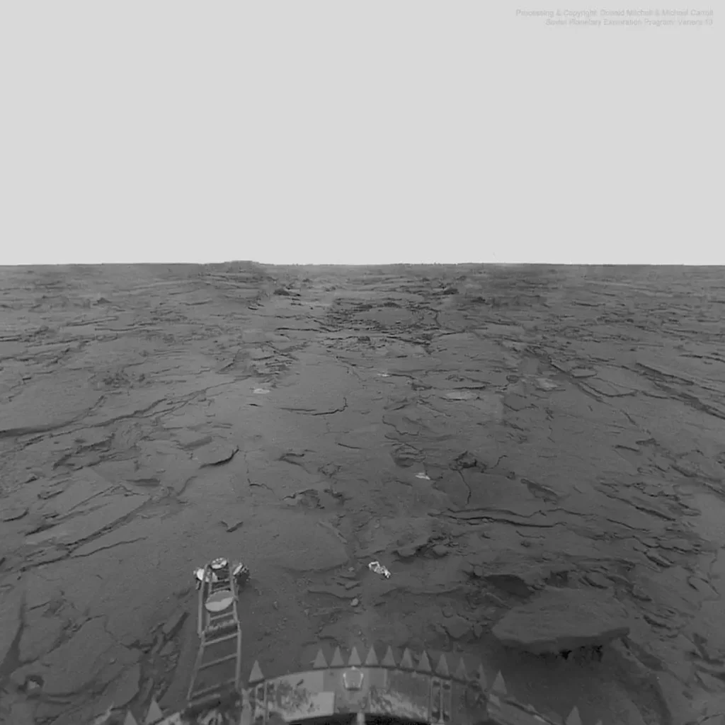 Photo of the surface of Venus taken by the Venera 13 lander. The first spacecraft to record sounds on another planet.