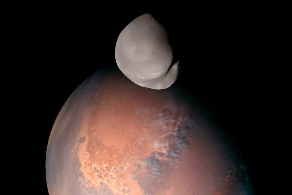 Photo of Deimos and Mars from the United Arab Emirates Hope Probe