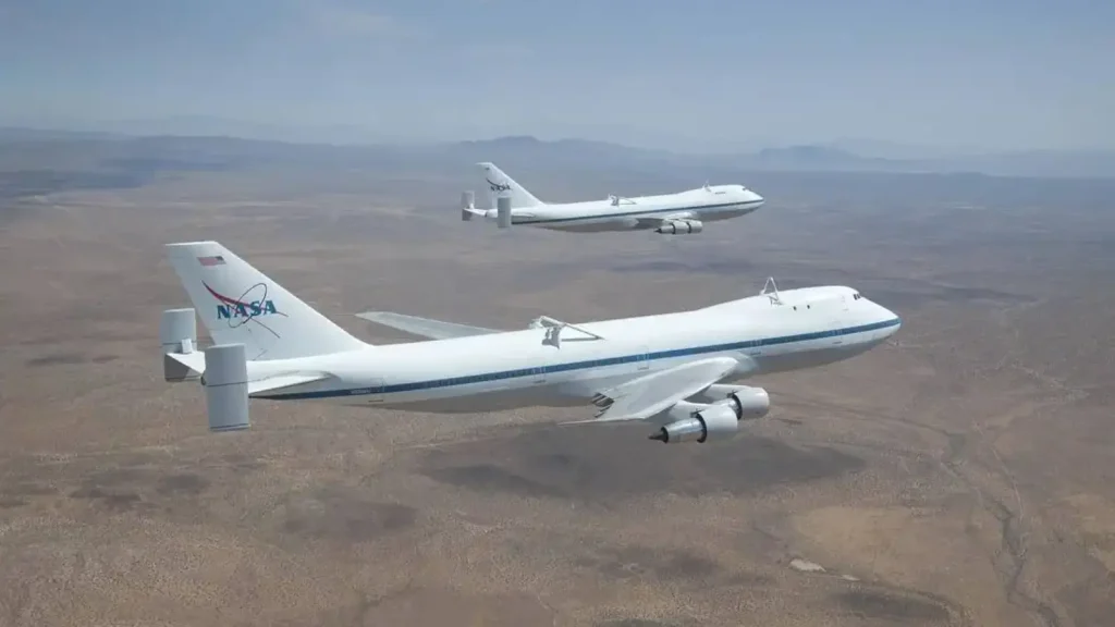 Two modified Boeing 747 Space Shuttle Carrier Aircraft 905 (front) and 911 (rear)